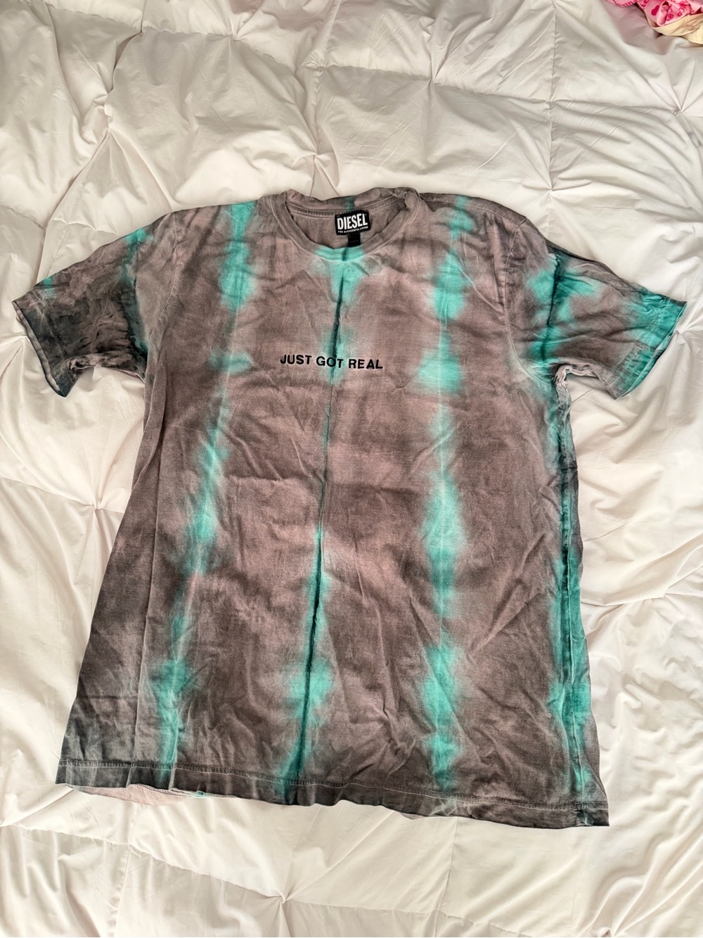 Diesel Gray & Teal Tie-Dye 'Just Got Real' Short Sleeve Tee